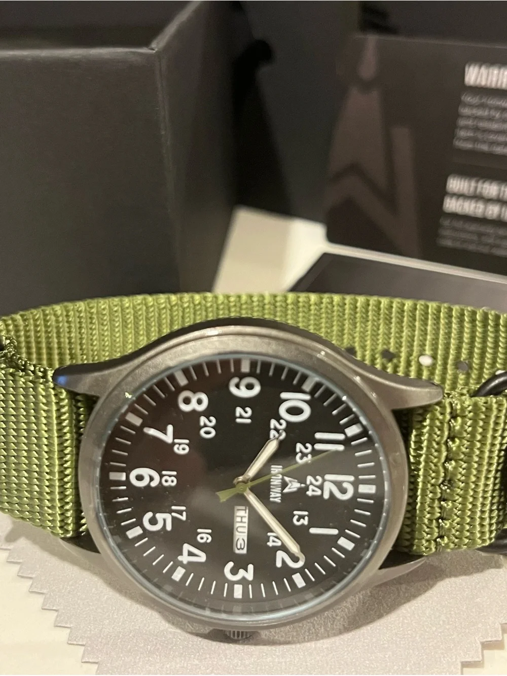 IronWay Men's Field Watch with Olive Green Nylon Nato Strap Quartz NWT 41mm
